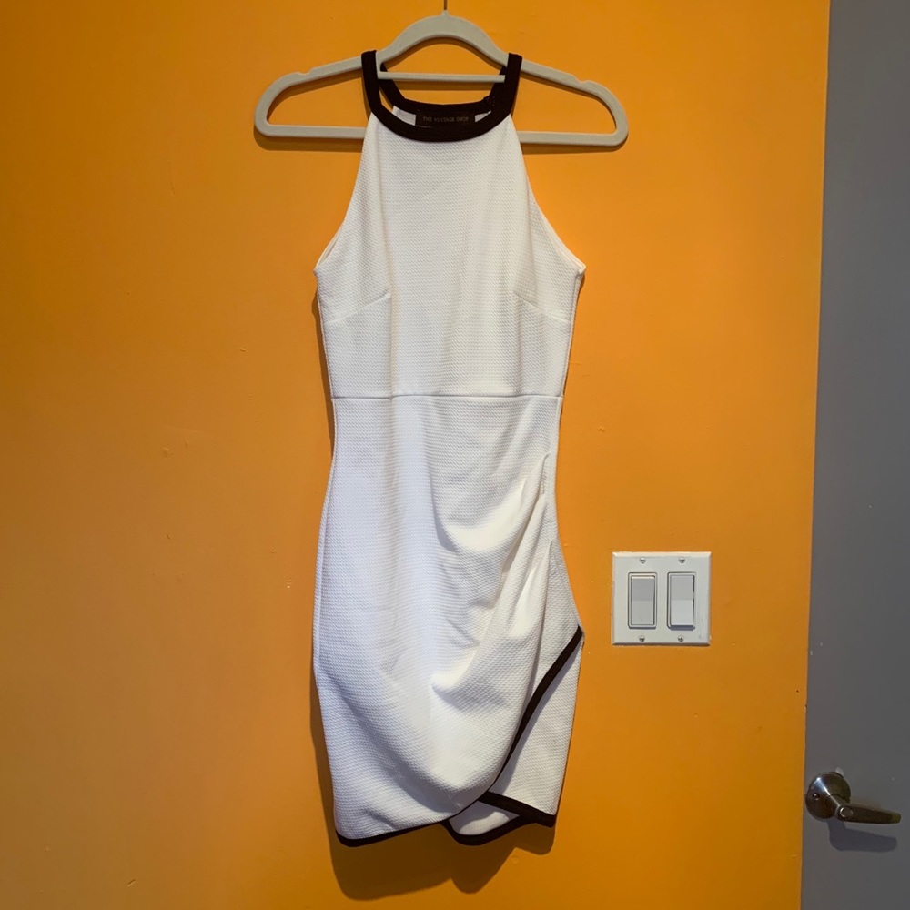 White cocktail dress with black detailing